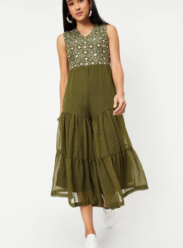 Women Embroidered Tiered Jumpsuit