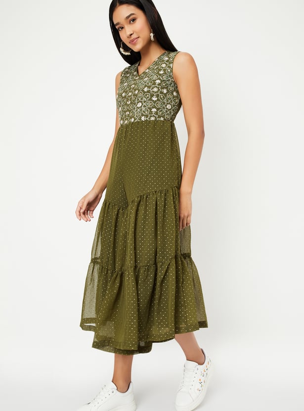 Women Embroidered Tiered Jumpsuit
