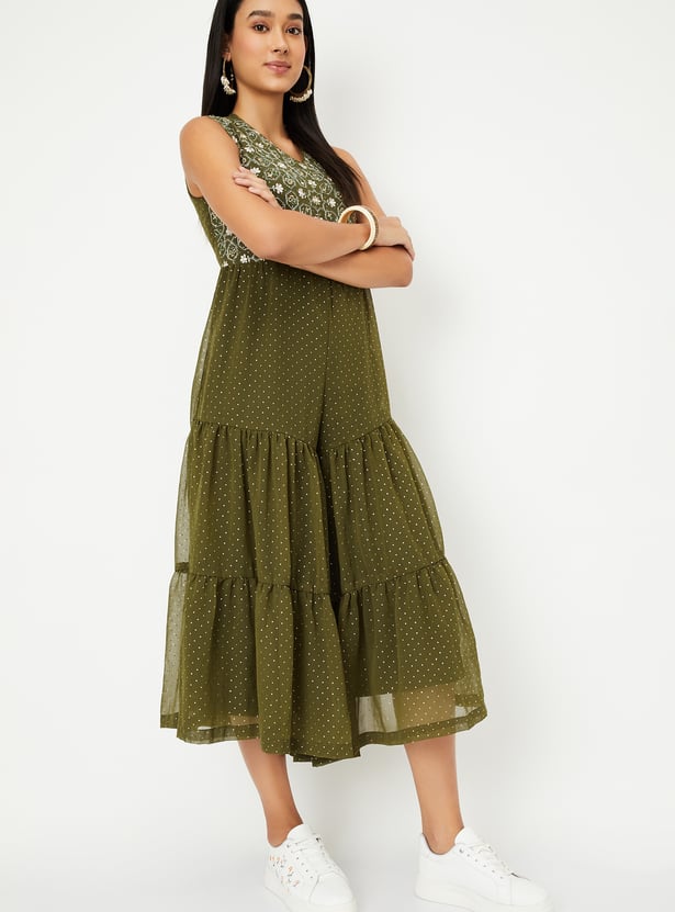 Women Embroidered Tiered Jumpsuit