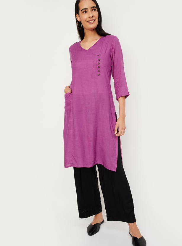 Women Solid Kurta with Pocket