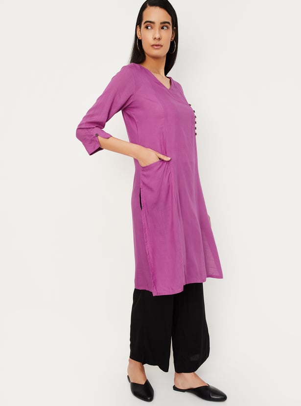 Women Solid Kurta with Pocket