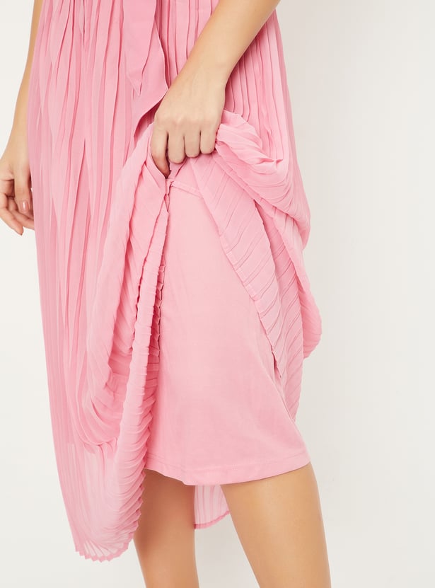 Women Pleated Tie-Up Waist Dress