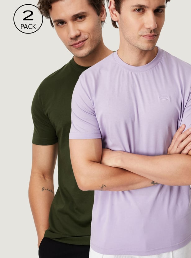 Men Solid Loungewear T-shirts - Pack of 2