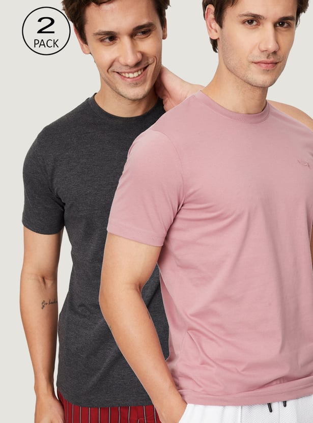 Men Solid Loungewear T-shirts - Pack of 2