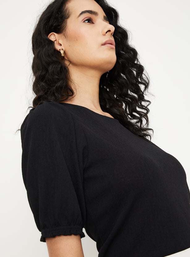 Women Solid Puffed Sleeves Top