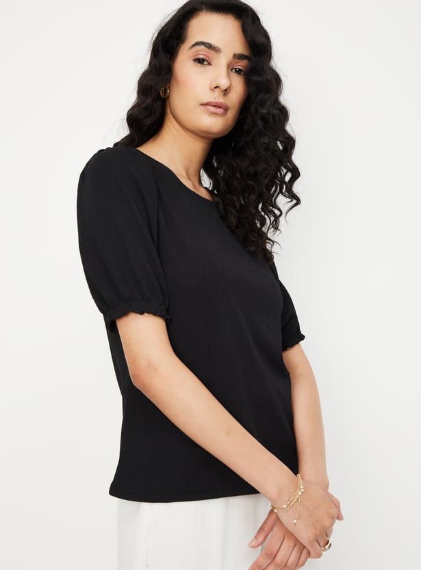 Women Solid Puffed Sleeves Top