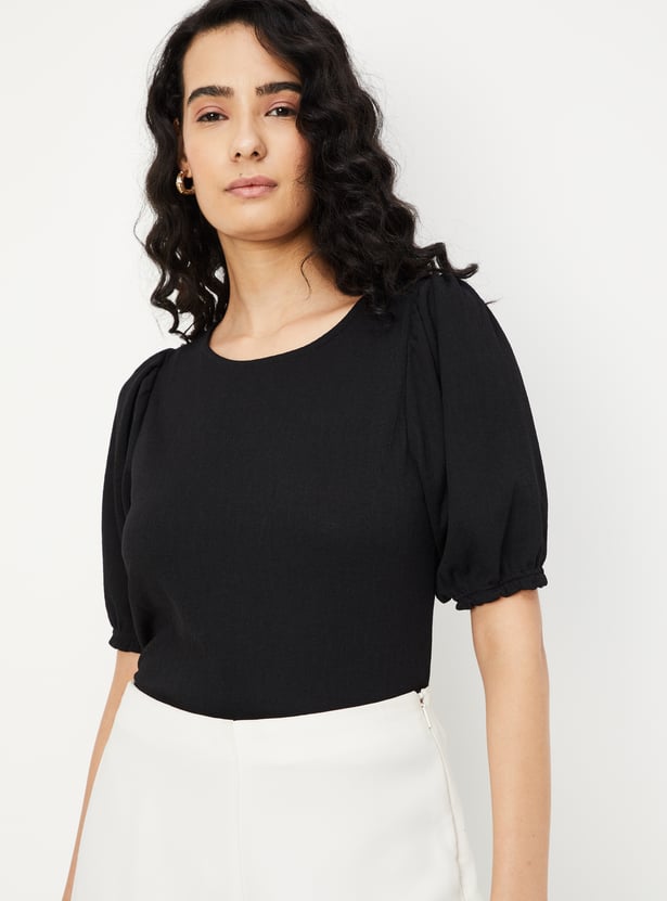 Women Solid Puffed Sleeves Top
