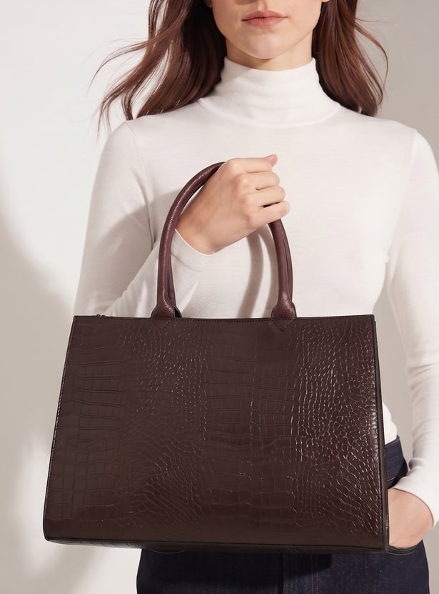 Women Croc-Textured Handheld Bag