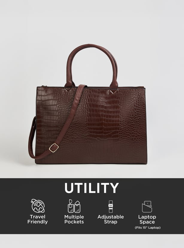 Women Croc-Textured Handheld Bag