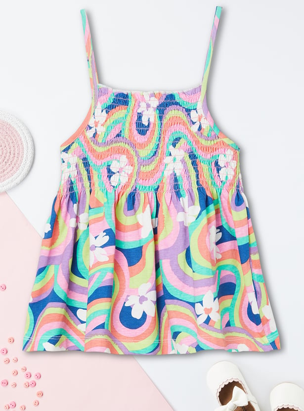 Girls Printed Pinafore Dress with T-shirt