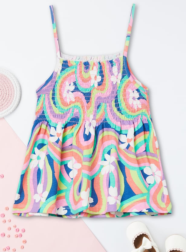 Girls Printed Pinafore Dress with T-shirt