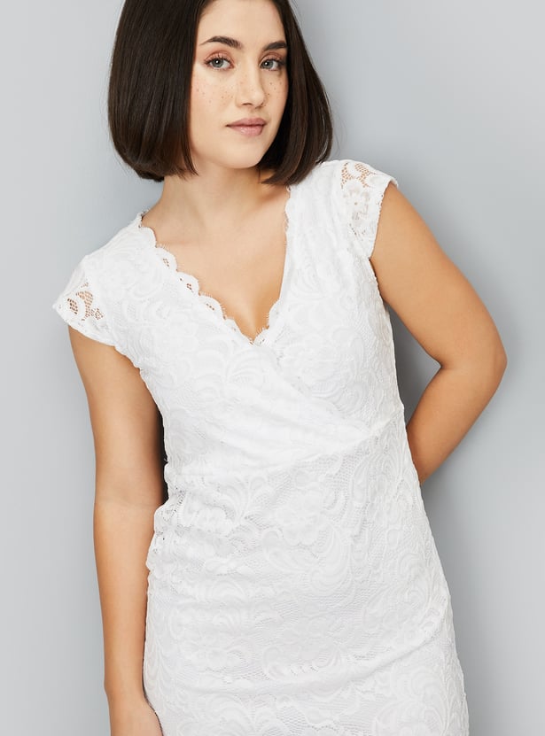 Women Lace Wrap Detail A-line Dress