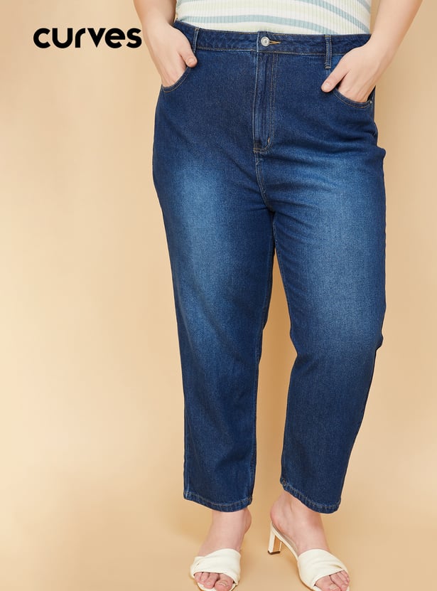 Women Mom Fit Washed Jeans