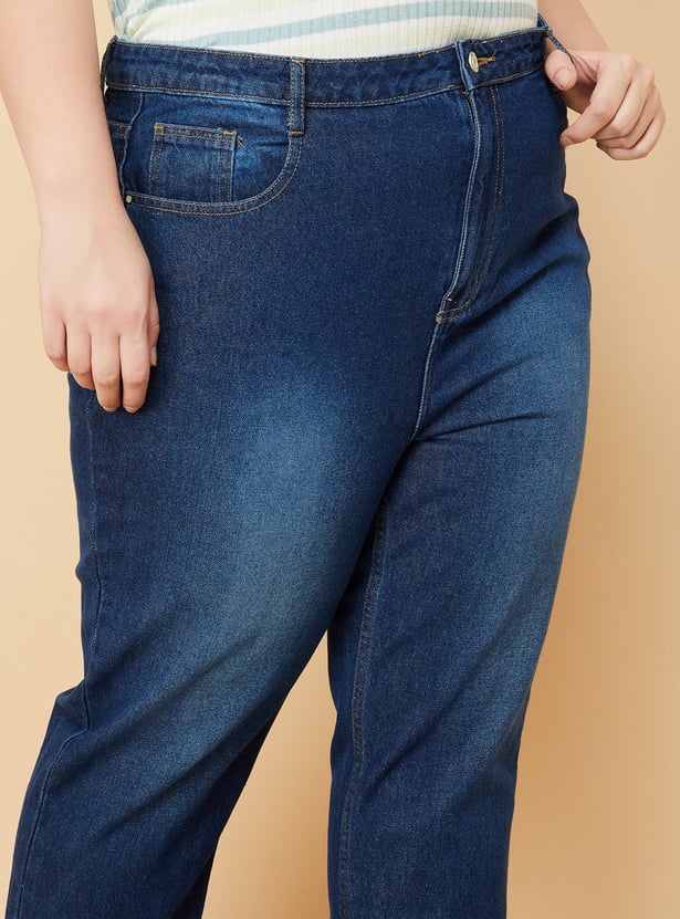 Women Mom Fit Washed Jeans