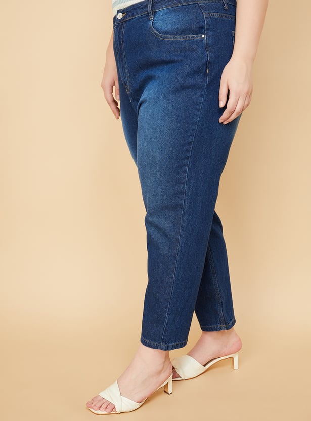 Women Mom Fit Washed Jeans