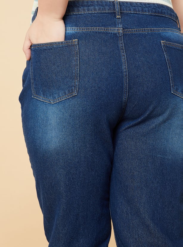 Women Mom Fit Washed Jeans