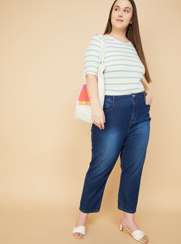 Women Mom Fit Washed Jeans