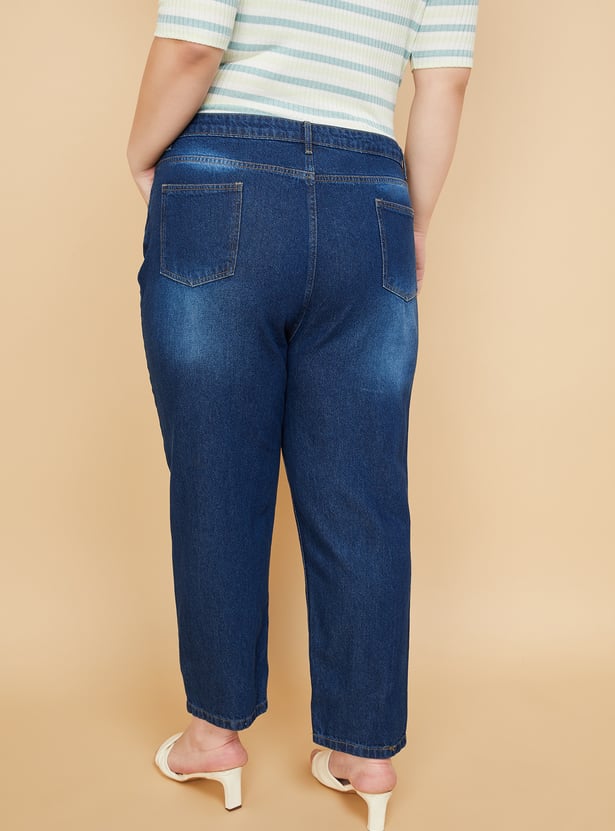 Women Mom Fit Washed Jeans
