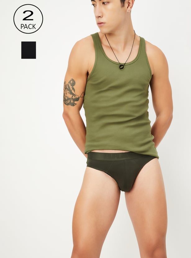 Men Assorted Solid Elasticated Briefs - Pack of 2