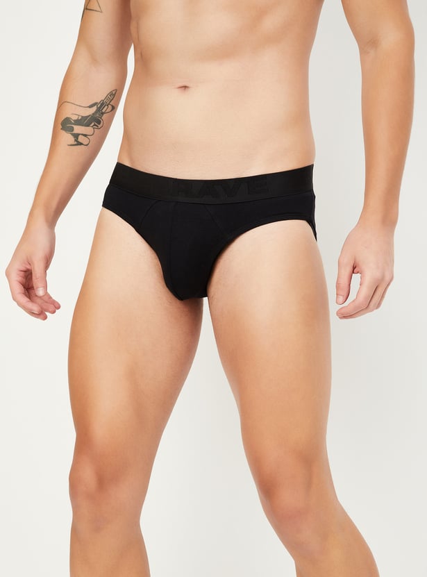 Men Assorted Solid Elasticated Briefs - Pack of 2