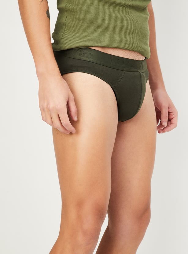 Men Assorted Solid Elasticated Briefs - Pack of 2