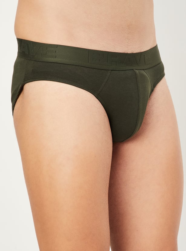 Men Assorted Solid Elasticated Briefs - Pack of 2