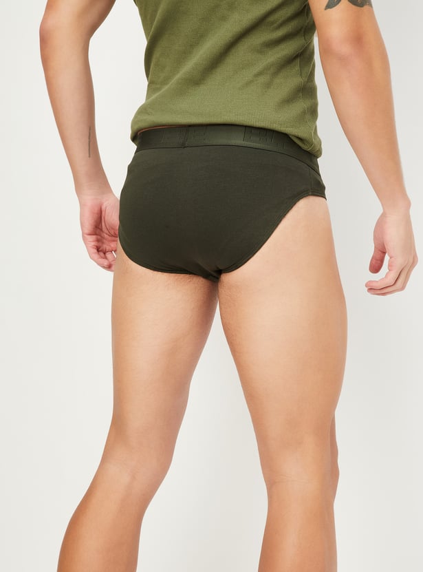 Men Assorted Solid Elasticated Briefs - Pack of 2
