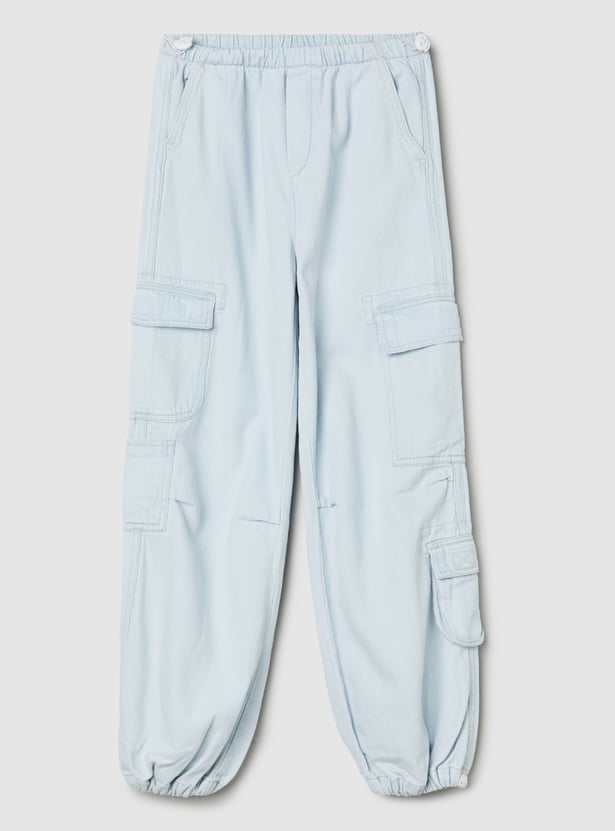Girls Solid Cargo Jeans