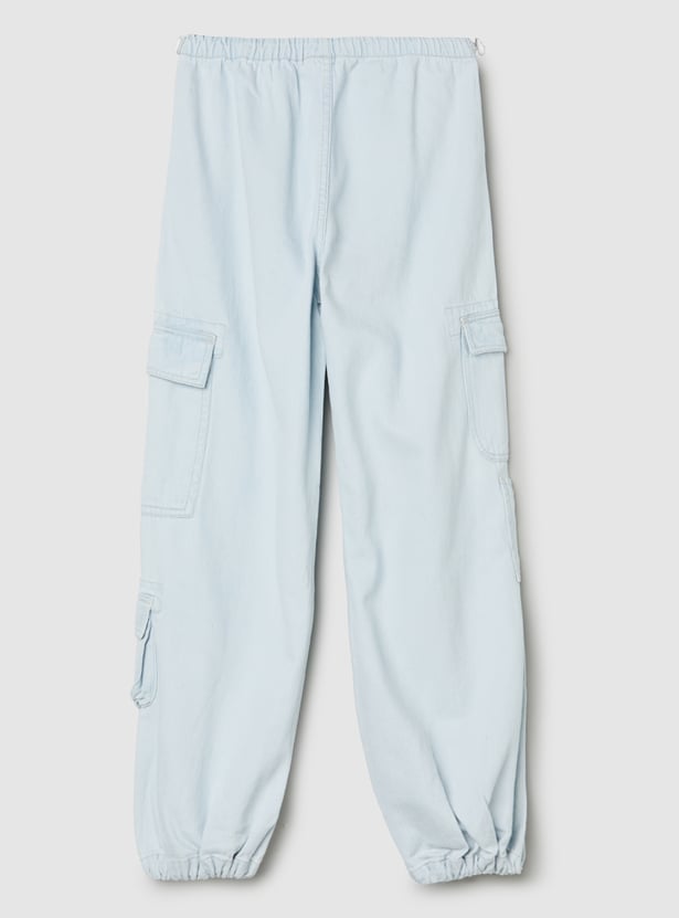 Girls Solid Cargo Jeans