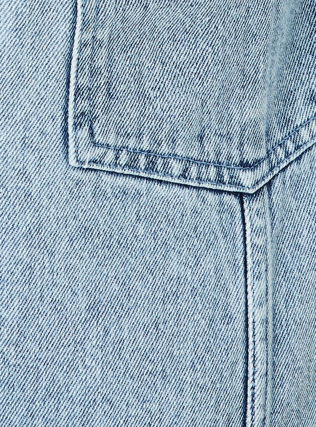 Girls Solid Denim Pinafore Dress