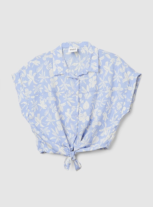 Girls Printed Cropped Tie-up Shirt