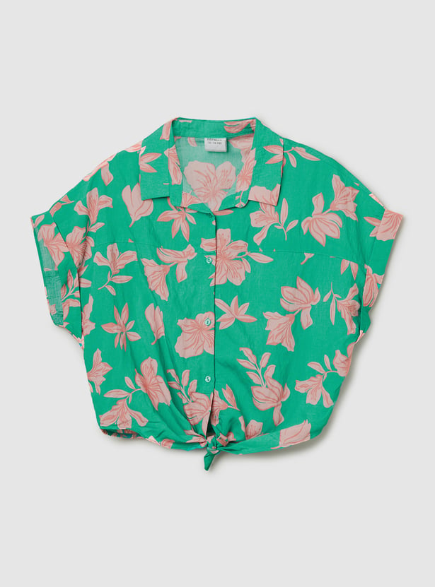 Girls Printed Cropped Tie-up Shirt