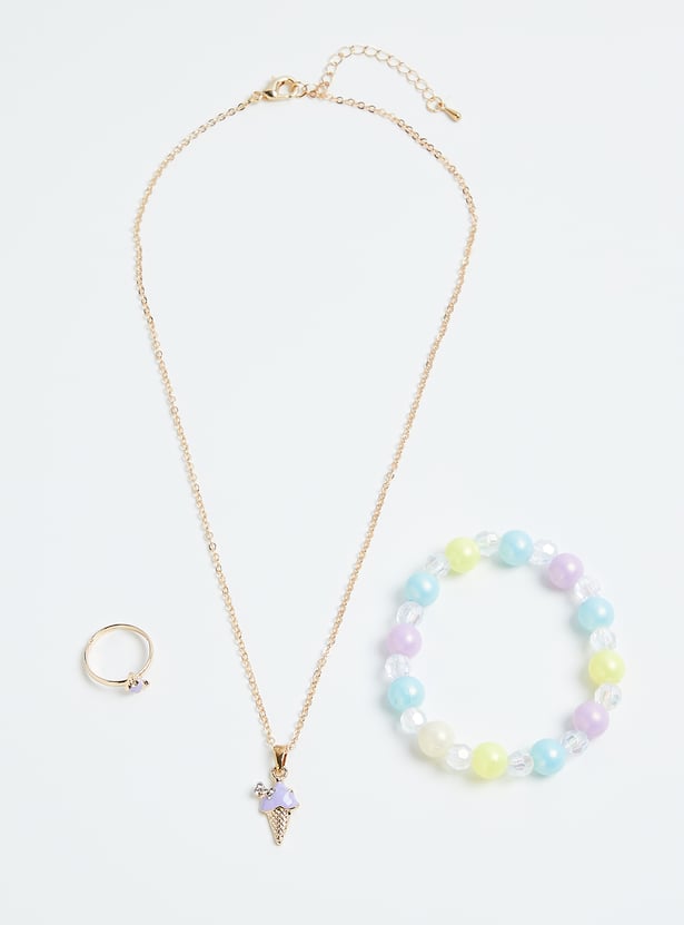 Girls Necklace Set with Ring and Bracelet
