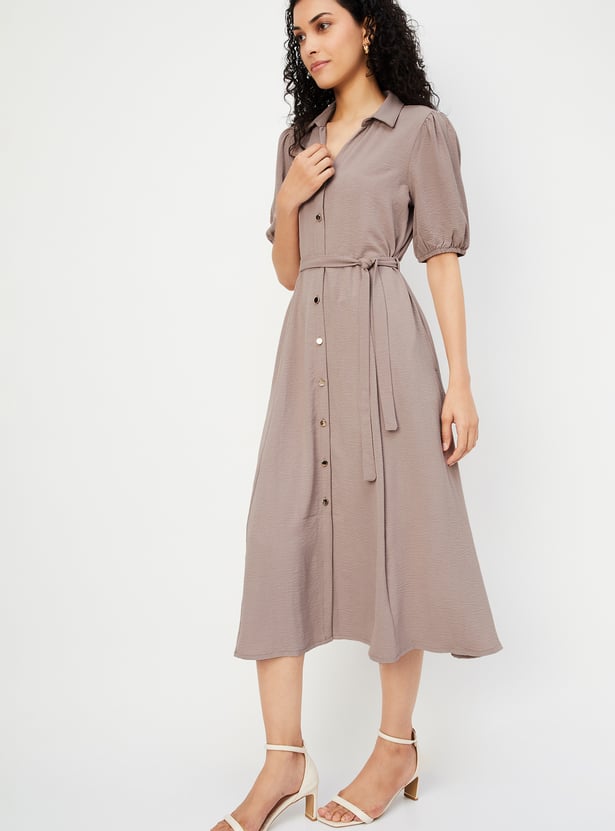 Women Solid Shirt Dress