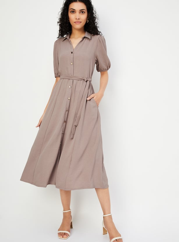 Women Solid Shirt Dress