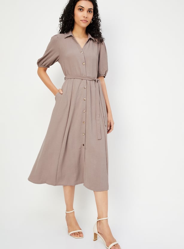 Women Solid Shirt Dress