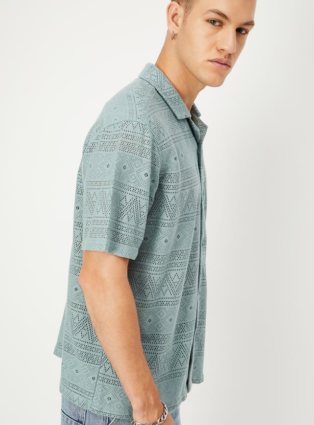 URB_N Men Relaxed Fit Crochet Resort Shirt