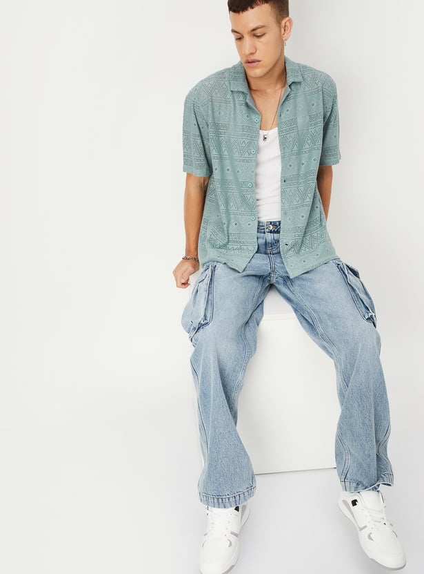 URB_N Men Relaxed Fit Crochet Resort Shirt