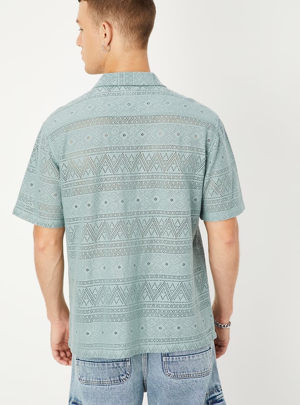 URB_N Men Relaxed Fit Crochet Resort Shirt