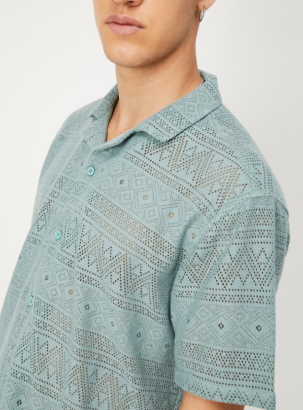 URB_N Men Relaxed Fit Crochet Resort Shirt