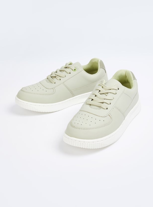 Boys Solid Lace-Up Sneakers