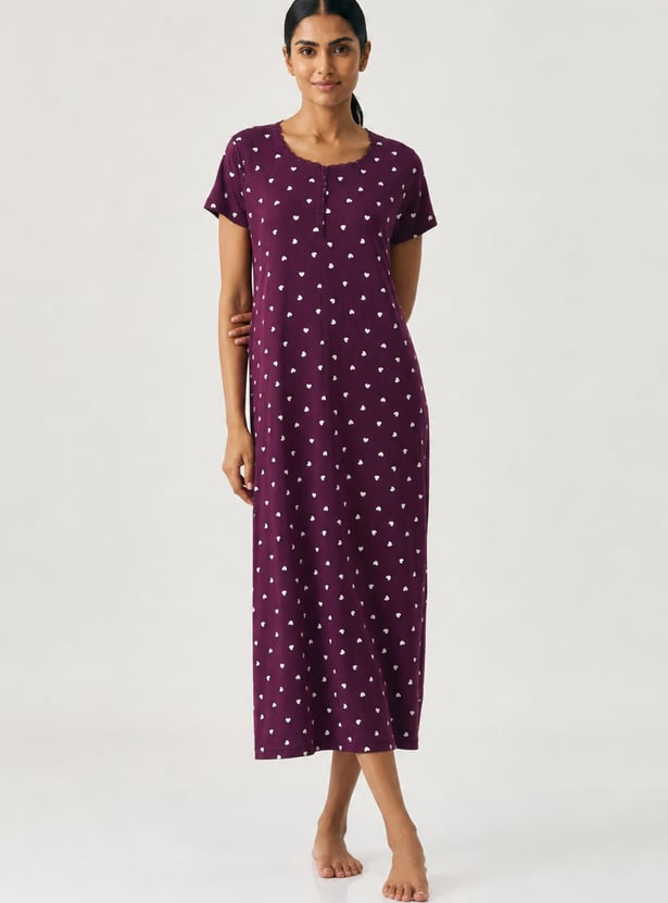 Women Heart Printed Nightgown