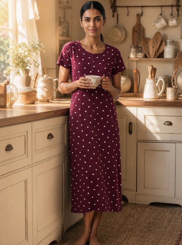 Women Heart Printed Nightgown