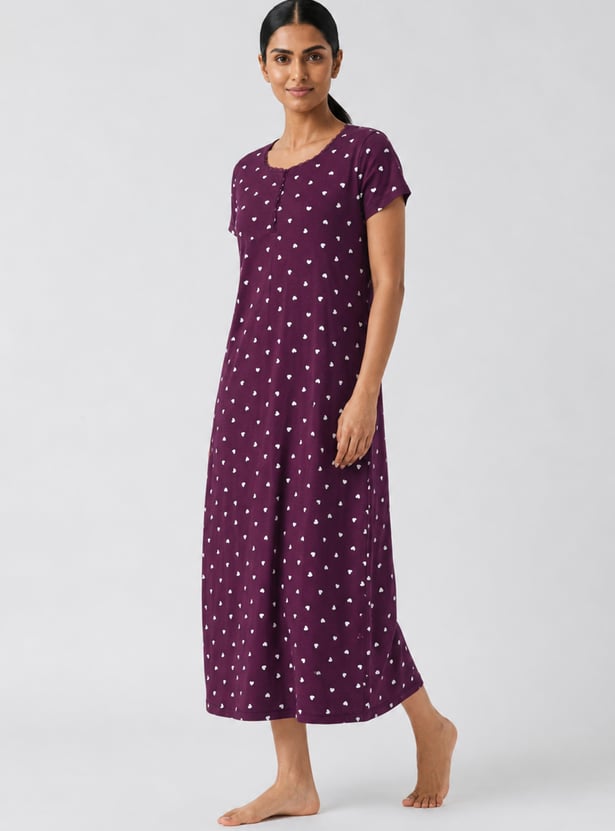 Women Heart Printed Nightgown