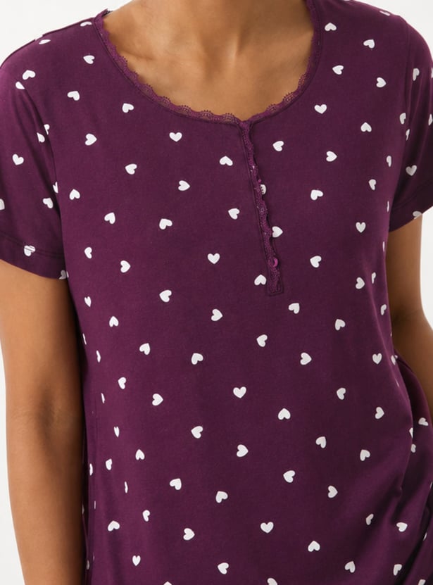 Women Heart Printed Nightgown
