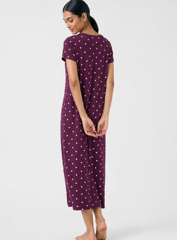 Women Heart Printed Nightgown