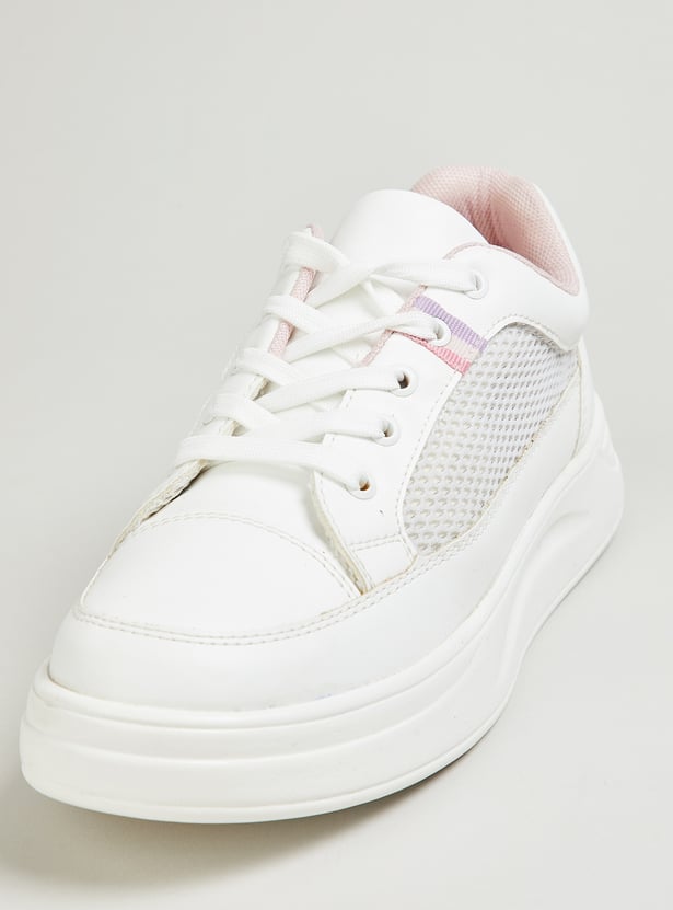 Women Mesh-Panelled Detail Knit Sneakers