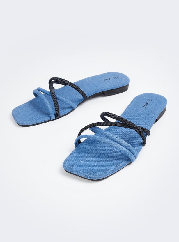 Women Strappy Flat Denim Sandals