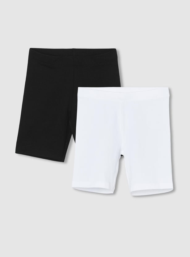 Girls Solid Knit Shorts - Pack of 2