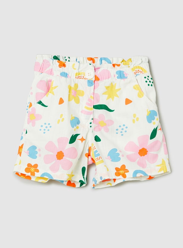 Girls Printed Paperbag Waist Shorts